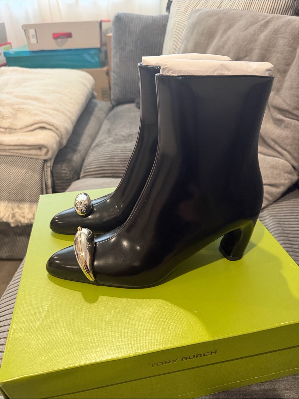Tory Burch Women's Pierced Heeled Ankle Boots, Perfect Black/Silver, 7 Medium US